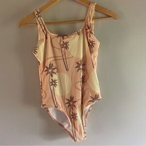 Quiksilver Women’s One-Piece Swimsuit in Peach, Cream & Brown Palm Print